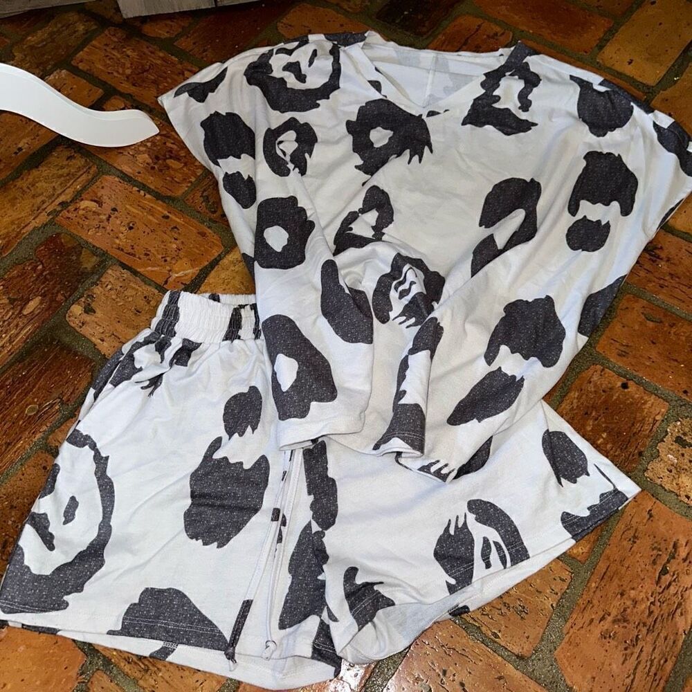 Boutique Cow Leaoprd Shorts Lounge Set